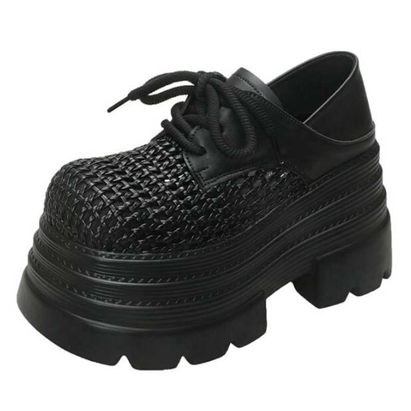 Women Shoes Store - ใหม่2025ผู้หญิงHollowหนังรองเท้าผ้าใบแพลตฟอร์มLace-Up Casualรองเท้าหนา10ซม.รองเท้าส้นสูงเดินรองเท้าZapatos mujer