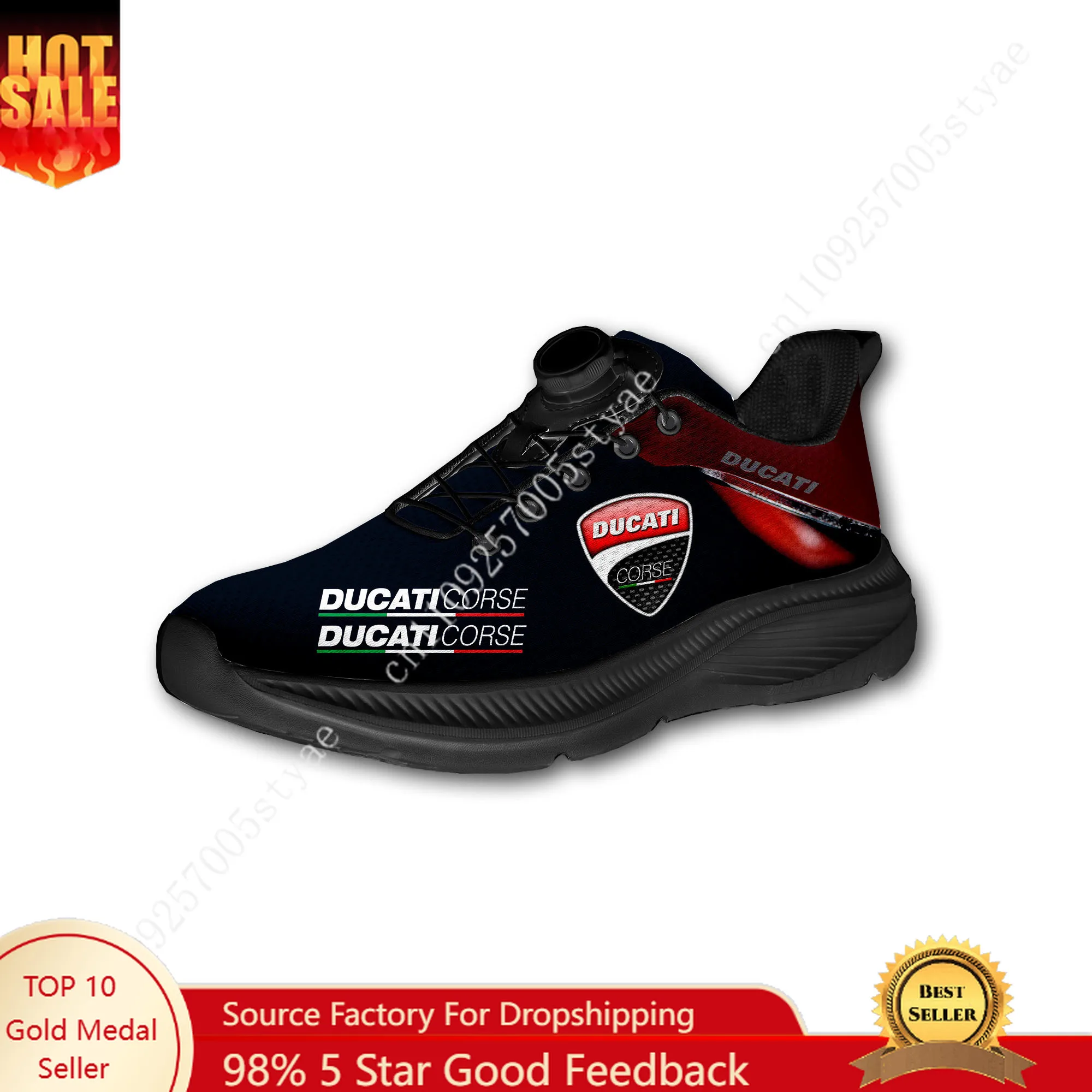 Women Shoes Logo - รองเท้าเดินแบบสั่งทำพิเศษสไตล์มอเตอร์ไซค์อิตาลี สำหรับผู้ชายและผู้หญิง ดีไซน์แบบไม่มีเชือกผูก ปุ่มหมุน D-ucati พร้อมโลโก้