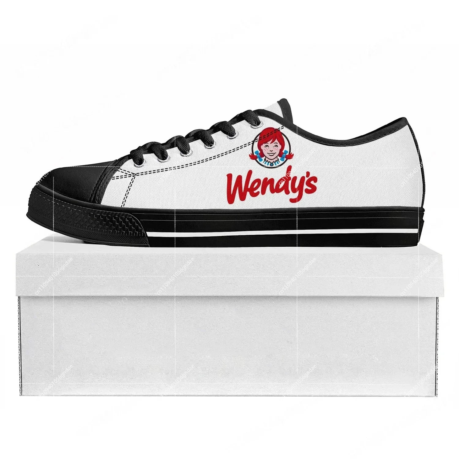 Women Shoes Logo - โลโก้ร้านอาหารฟาสต์ฟู้ดเวนดี้ส์ใหม่ รองเท้าผ้าใบหุ้มข้อต่ำ สำหรับผู้ชาย ผู้หญิง วัยรุ่น รองเท้าผ้าใบแบบกำหนดเอง