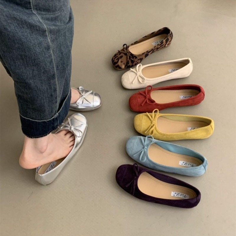 Women'S Shoes Red Bottoms - 2025 ฤดูใบไม้ผลิและฤดูใบไม้ร่วงใหม่ Retro Retro นุ่มด้านล่างเงินแบนรองเท้าบัลเล่ต์แฟชั่นโบว์สีแดง Casual