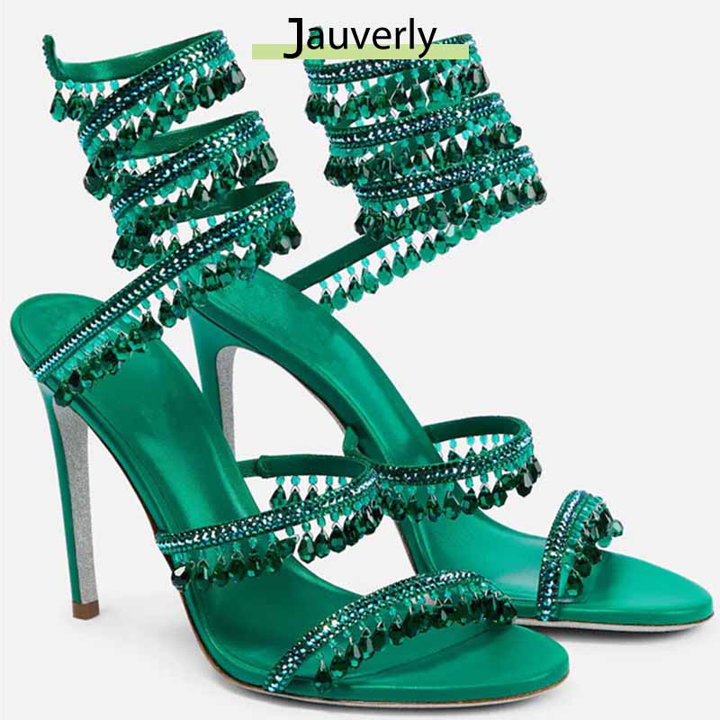 Ankle Strap Heels - รองเท้าส้นสูงผู้หญิงประดับเพชรแบบใหม่ ปี 2026 รองเท้าแตะแฟชั่นประดับพู่คริสตัล รองเท้าเซ็กซี่สำหรับงานเลี้ยง รองเท้าผู้หญิงไซส์ใหญ่