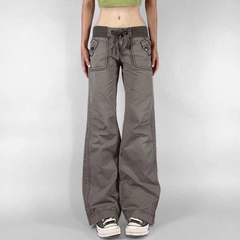 Women Shoes Jeans - กางเกงยีนส์เอวต่ำทรงวินเทจสำหรับผู้หญิง กางเกงเดนิมลำลอง เอวธรรมชาติ ปิดด้วยซิป ทรงหลวมยาว คอลเลคชั่นฤดูใบไม้ผลิ