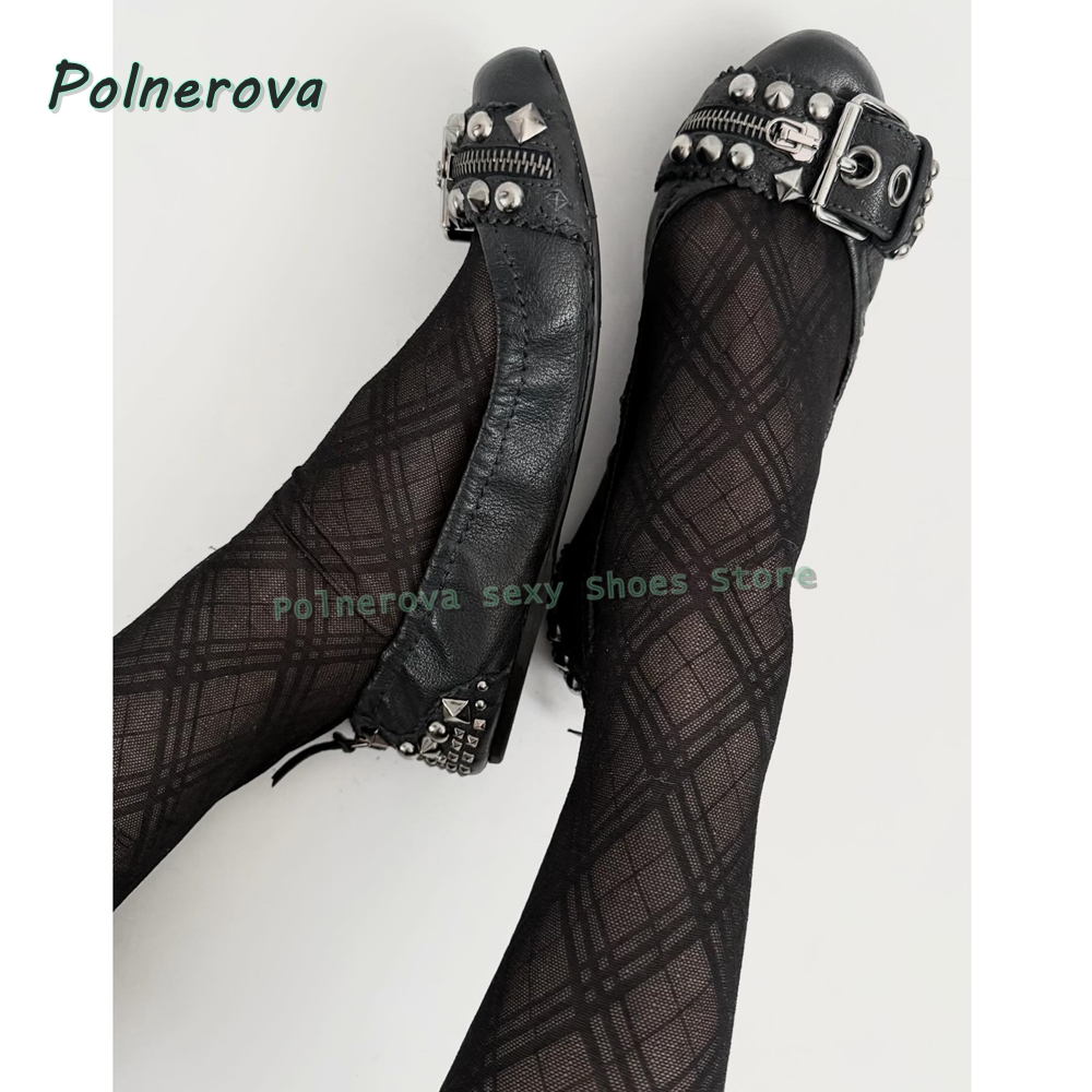 Women'S Shoes Popular - รองเท้าส้นเตี้ยแบบมีซิปประดับตกแต่ง รุ่น Mary Jane หัวแหลม พร้อมหัวเข็มขัดแบบ