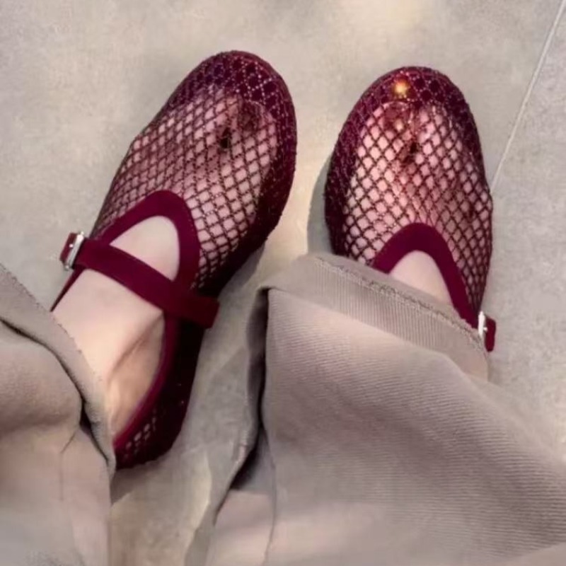 Women'S Shoes Popular - รองเท้าแตะแบบสวมประดับเพชรทรงกลวงสำหรับผู้หญิง รุ่นใหม่ปี 2026 ระบายอากาศได้ดี ดีไซน์ตาข่ายแบบถัก สไตล์แมรี่เจน