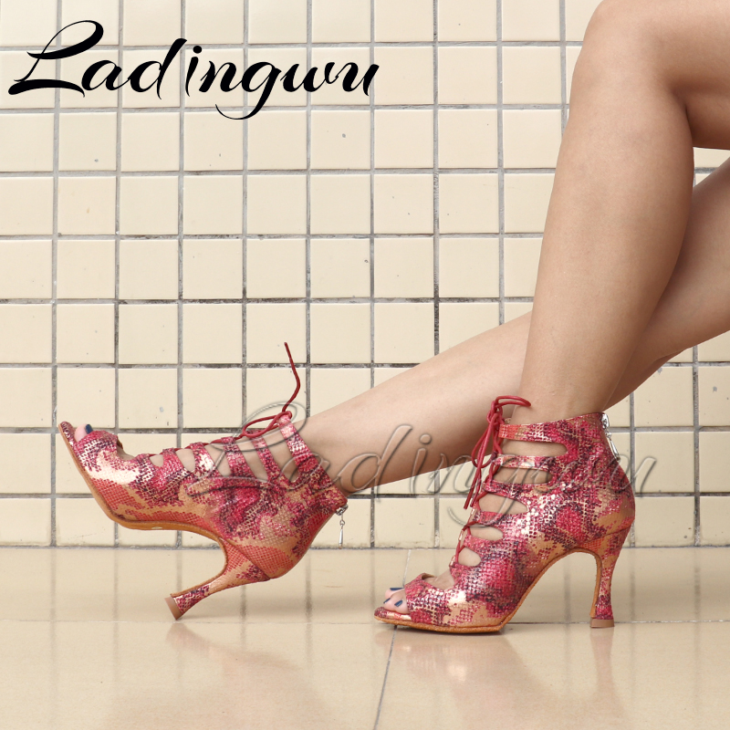 Women'S Shoes Red Bottoms - Ladingwuละตินรองเท้านุ่มด้านล่างรองเท้าเต้นรำรองเท้าซิปผู้หญิงรองเท้าแตะLatin Salsaรองเท้าสีฟ้า/สีแดงSnake Textureรองเท้าหนังนิ่ม