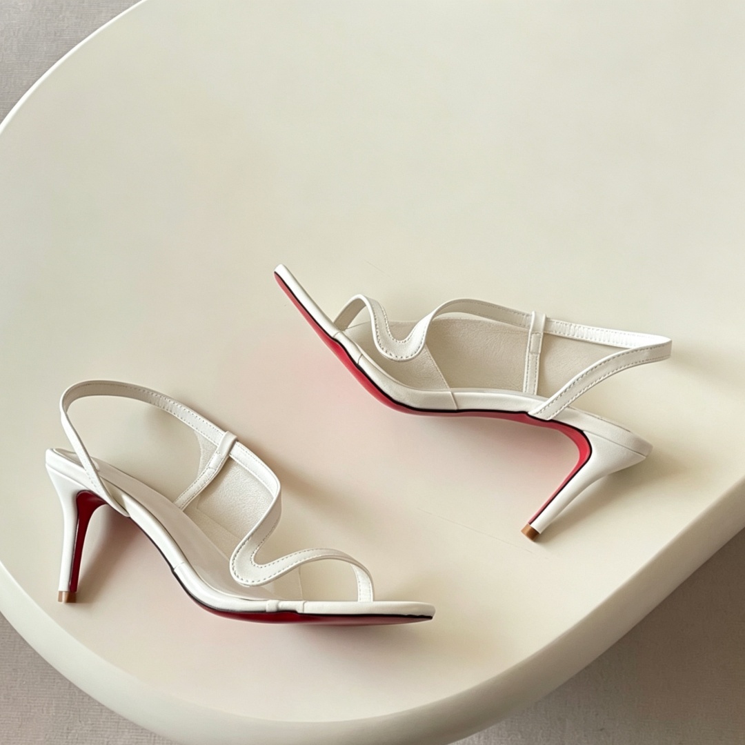 Women Shoes Branded - รองเท้าส้นสูงสตรีแบรนด์หรูสำหรับงานแต่งงานและงานเลี้ยง รองเท้าส้นเข็มแบบเปิดหน้าเท้า พื้นรองเท้าสีแดง สายรัดรูปตัว S