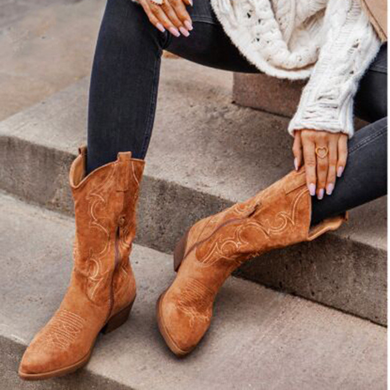 แบนแพลตฟอร์มรองเท้าคาวบอยผู้หญ - Women Shoes Jeans บทวิจารณ์และราคา