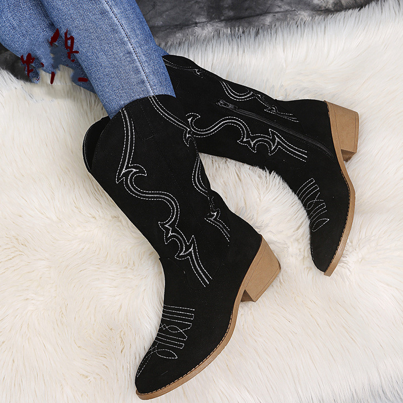 แบนแพลตฟอร์มรองเท้าคาวบอยผู้หญ - Women Shoes Jeans บทวิจารณ์และราคา
