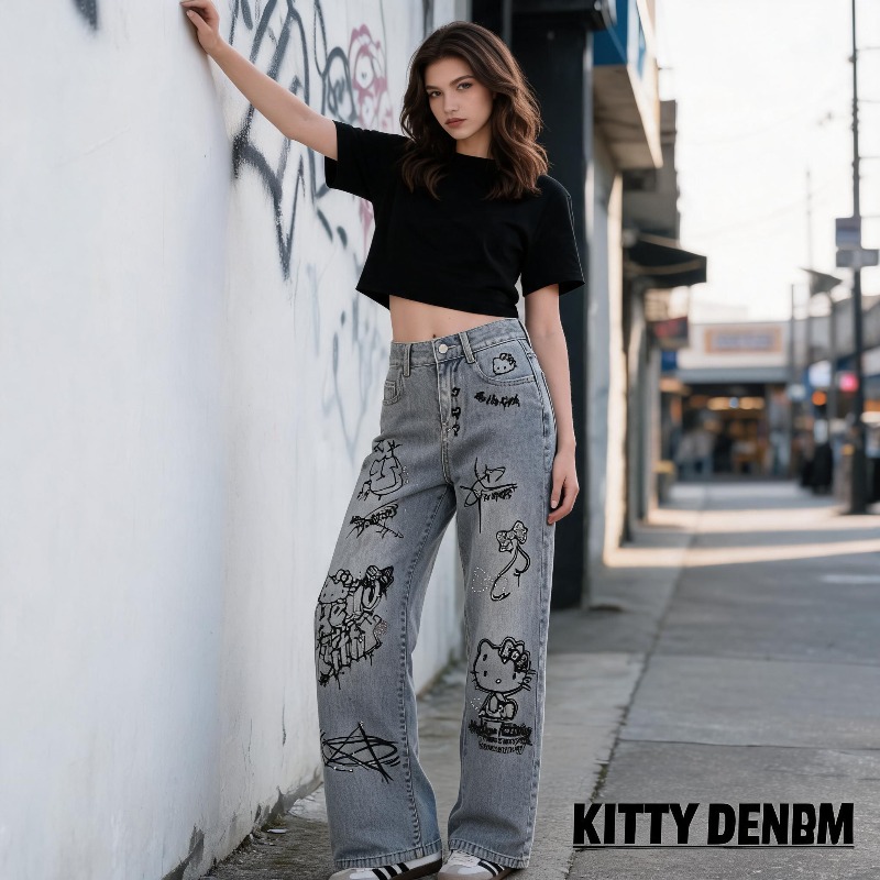 กางเกงยีนส์สไตล์การ์ตูนน่ารัก  - Women Shoes Jeans บทวิจารณ์และราคา