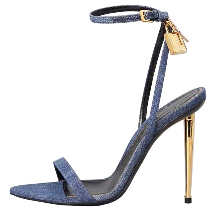 รองเท้าแตะส้นสูงมีสายล็อคสีทอง - Women Shoes Jeans บทวิจารณ์และราคา