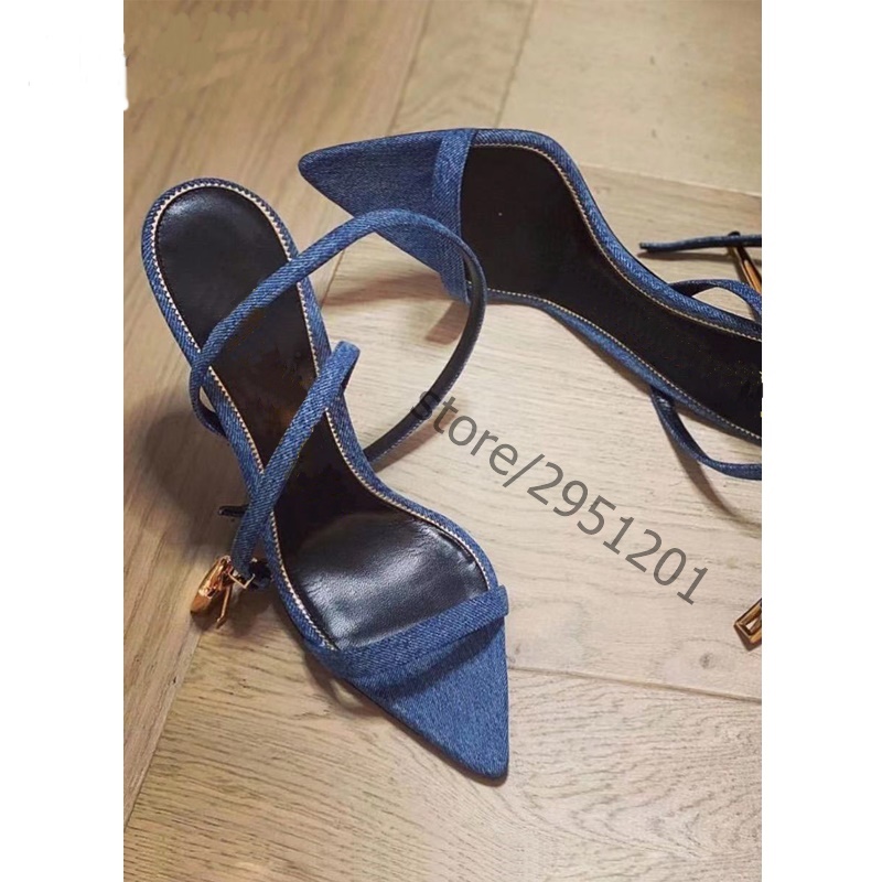 รองเท้าแตะส้นสูงมีสายล็อคสีทอง - Women Shoes Jeans บทวิจารณ์และราคา