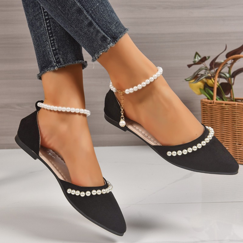 รองเท้าส้นแบนหัวแหลมประดับมุก  - Ankle Strap Heels บทวิจารณ์และราคา
